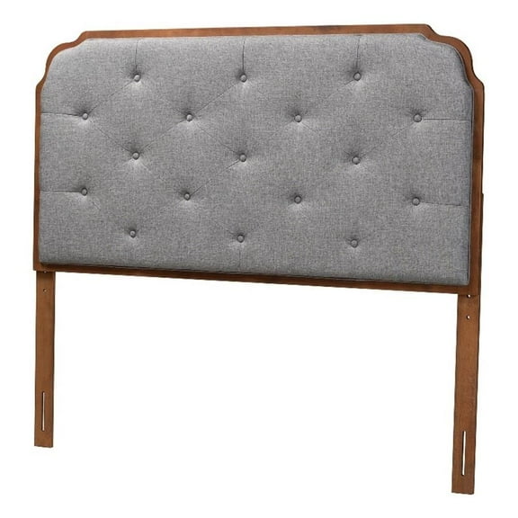Pemberly Row Gray Fabric and Walnut Brown Wood King Size Headboard