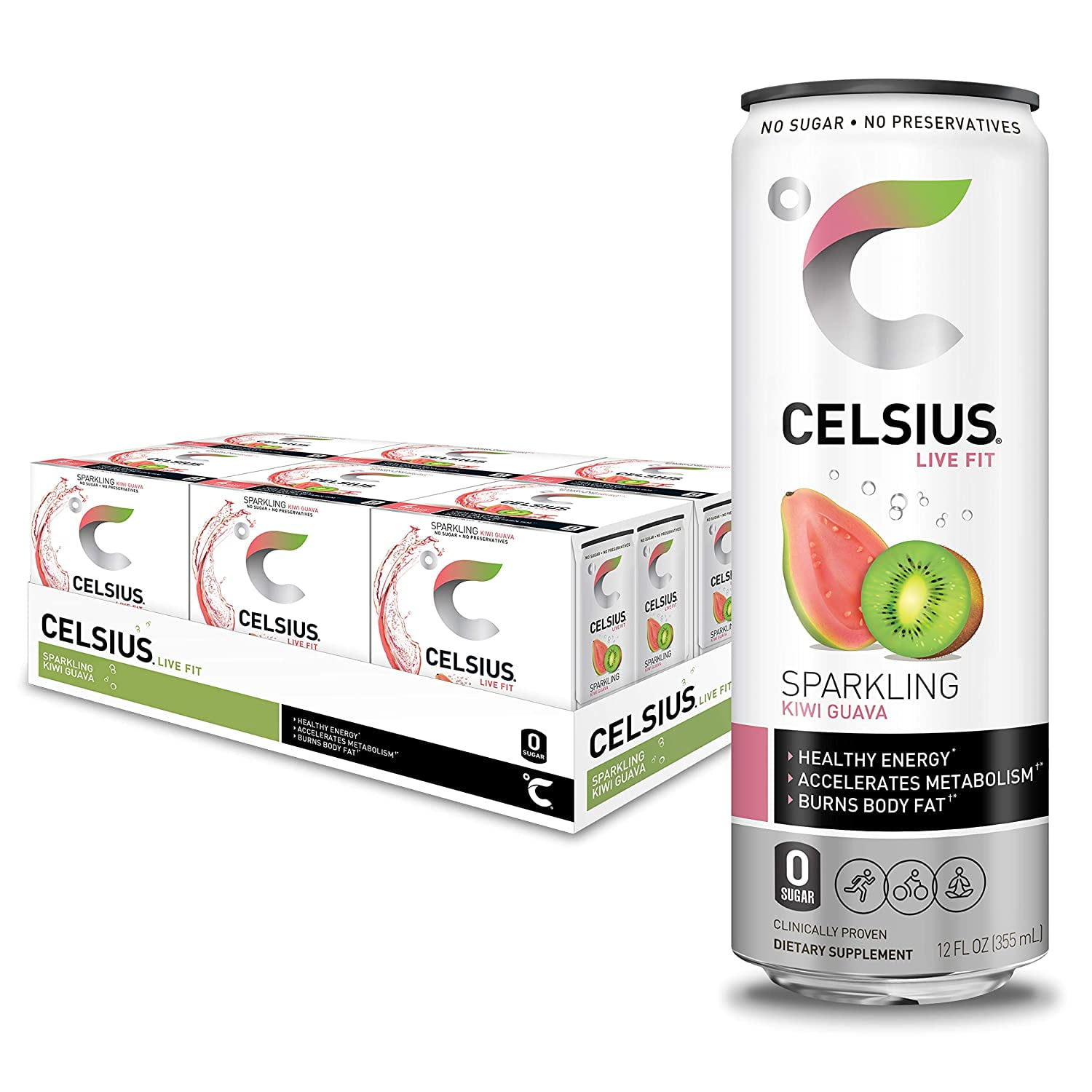 CELSIUS Essential Energy Drink 12 Fl Oz, Sparkling Kiwi Guava (Pack of