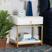 Baxton Studio Melosa Modern Glam and Luxe White Finished Wood and Gold Metal 1-Drawer End Table