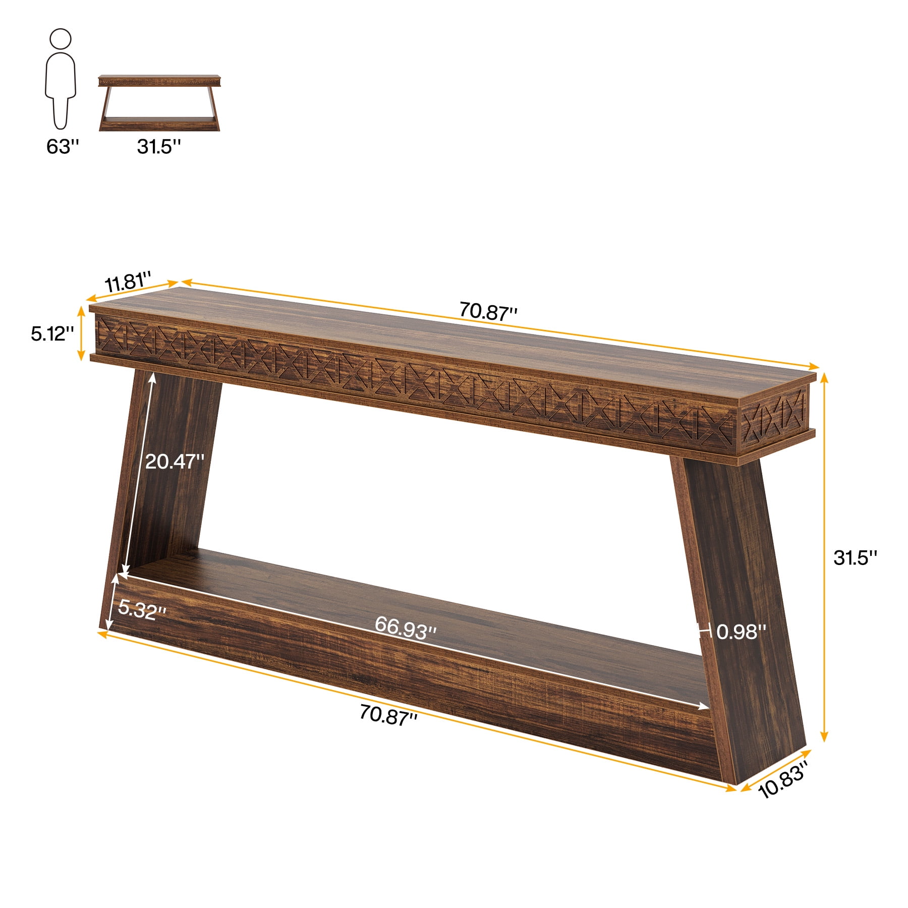 Tribesigns 70.87-Inch Entryway Table, Narrow Console Table with Storage, Dark Brown