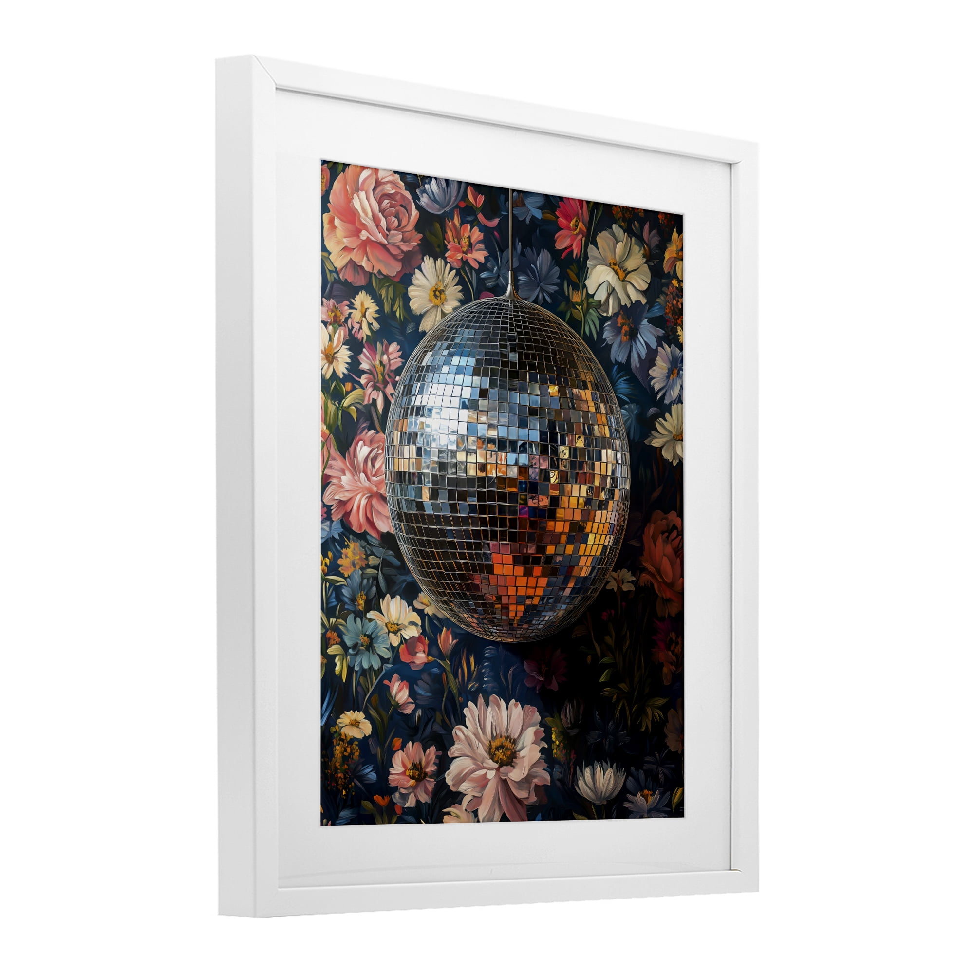 Stupell Industries Floral Disco Ball Reflection White Framed Print Under Glass, design by LSR Design Studio