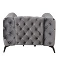 thumbnail image 3 of Gray Velvet Upholstered Chair , 40.5" With Button Back. Wood Frame, Soft Foam, Metal Springs, For Living Room Small Space Modern Accent Chair, Single Tufting & Bedroom. Construction Comfortable Foam, 3 of 6