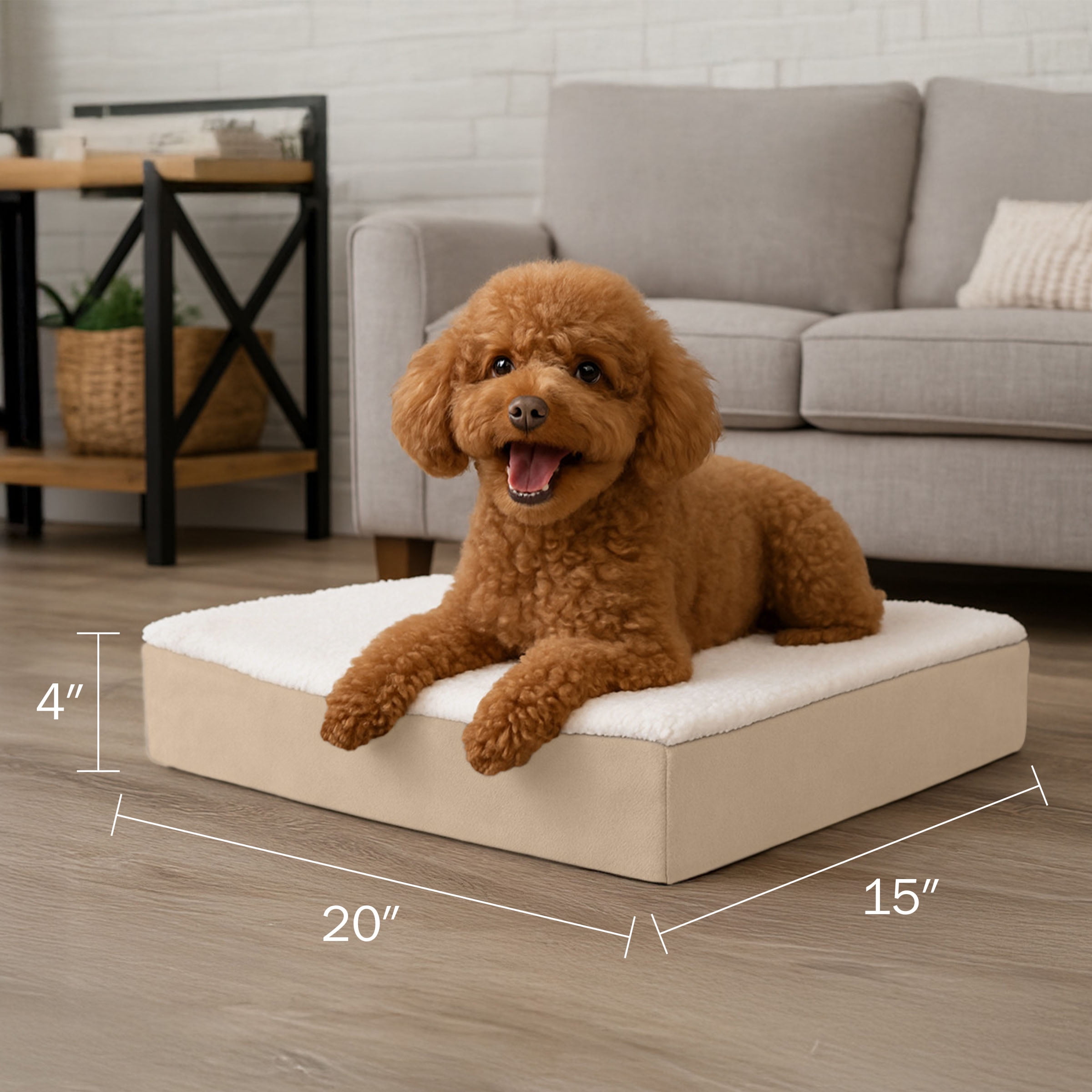 PETMAKER Orthopedic Memory Foam Orthopedic Pet Bed With Sherpa Top - Tan