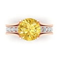 thumbnail image 2 of 3.39 ct Brilliant Round Cut Yellow Zircon 14k Rose Gold Solitaire with Accents Engagement Bridal Wedding Ring Band Set size 5.5, 2 of 7