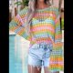 thumbnail image 5 of Traje de Baño de Crochet A Rayas para Mujer, Top de Playa con Recortes Color L, 5 of 7