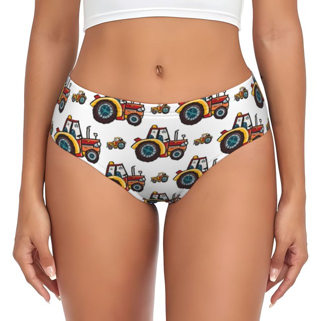 Balery Cartoon Tractor Ropa Interior de Algodón para Mujer con Dibujo – Braguitas Cómodas y Elásticas, Estilo Clásico-3X-Large