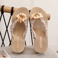 thumbnail image 7 of IEMIEMIEM Women's Cute Sandals 3D Floral Applique Woven Fabric Platform Wedge Flip Flops Thick Cushion Thong Sandals For Summer Beach Vacation Wear Yellow 8.5 Wide, 7 of 7