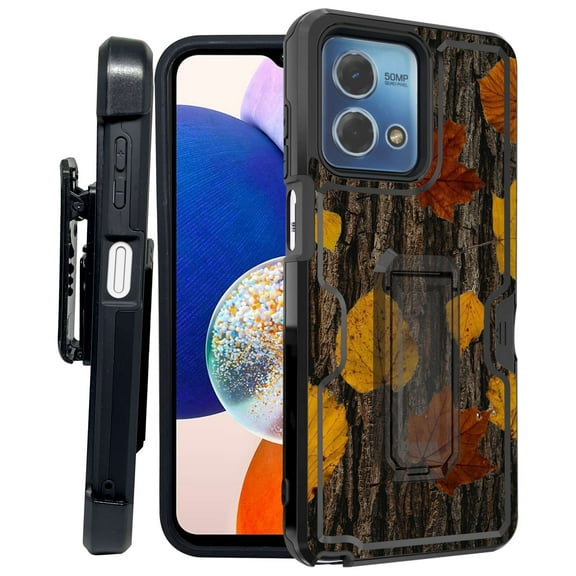 ANJ  Rugged Shockproof Kickstand Hybrid Case with Card Slot and Holster   Tempered Glass Cover for Motorola Moto G Stylus 5G (2023) - Fallen Leaves Camo