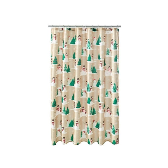 Christmas Fabric Shower Curtain, Merry Mistletoe Snowman Holiday Design, 70 x 70 inches