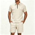 thumbnail image 2 of Zenithor Men's 2 Piece Men's 2 Piece Summer Outfit Soft Quarter Zip Pullover Shirt and Shorts Set Casual Vacation Beach Tracksuit M-3XL, Beige, 2 of 7