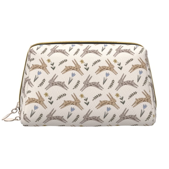 Naloa Retro Rabbit Leather Makeup Bag for Purse Travel, Portable Small Cosmetic Organizer for Women and Girls, Make up Bag with Zipper