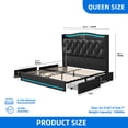 thumbnail image 3 of Dextrus Queen Size Velvet Upholstered Bed Frame with 4 Storage Drawers and LED Lights, 57" Tall Headboard Bed with Charging Station, Platform Bed No Box Spring Needed, Noise-Free, Easy Assembly, Black, 3 of 10