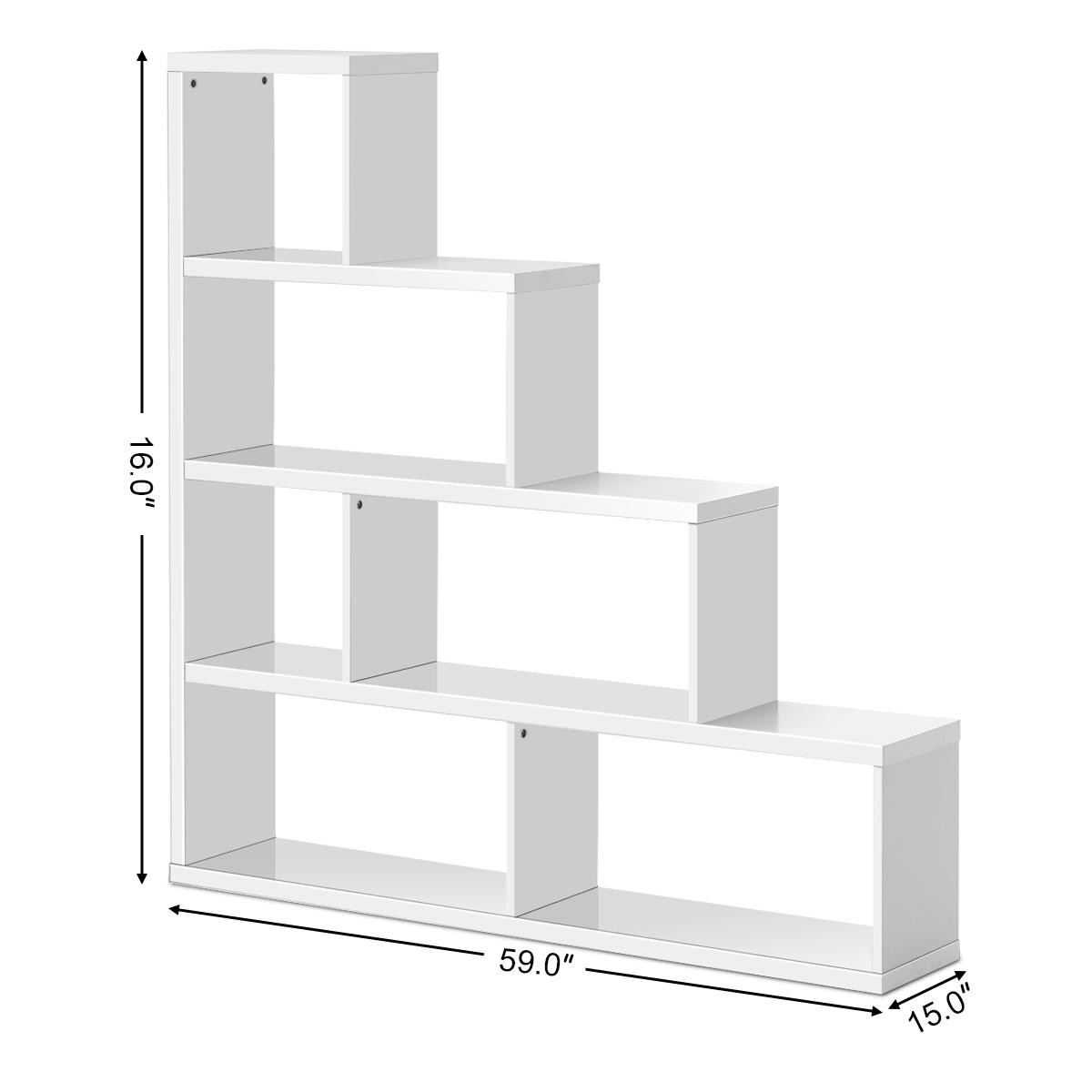 Giantex 10 Shelves Bookshelf, L Shaped Freestanding Ladder Corner Bookshelf w/6 Cubes, Stepped Etagere Bookcase, 5 Tier Wooden Storage Display Shelf for Home Office