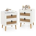 thumbnail image 1 of Costway 2 PCS Modern Nightstand End Bedside Table with 2 Rattan Drawers & Solid Wood Legs, 1 of 10