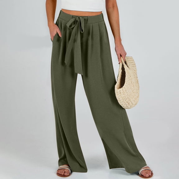 Inleife Womens Pants Casual Pockets Elastic Waist Pants Women's Summer Loose Long Trousers Pants