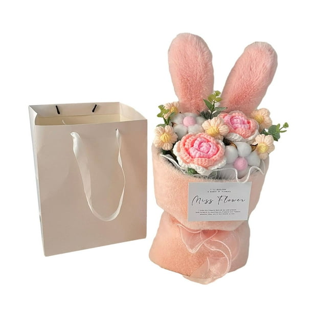 Ramo de flores de ganchillo completado, ramo tejido a mano, ramo de flores de ganchillo completo para suministros de fiesta, regalo del Día de San rosa