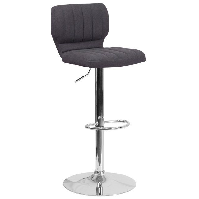Contemporary Charcoal Fabric Adjustable Height Barstool with Vertical Stitch Back and Chrome Base