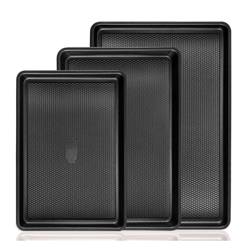 【3-Pack】Carbon Steel Baking Sheets Set for Oven, Perfect for Baking Bread, Cakes & Roasting for Home Kitchen