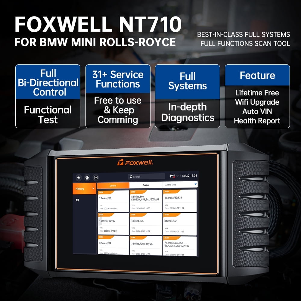 Foxwell Professional BMW Automotive Diagnostic Tool All System Bidirectional Scan Tool 31+ Hot Reset Service for BMW MINI Rolls-Royce Vehicle Car Code Reader OBD2 Scanner Android 9 Touchscreen