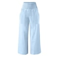 thumbnail image 3 of yunLCZ Women's Straight Leg Pants High Wa Linen Pants Women Summer Wide Leg Pants Drawstring Elastic Waist Pants High Waisted Pants Casual Beach Trousers, 3 of 4