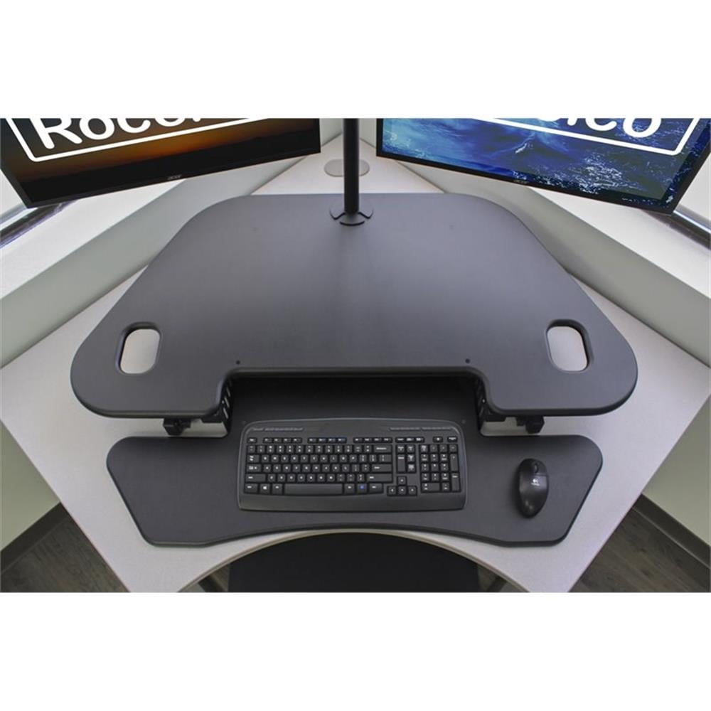 Pemberly Row Adj Corner Standing Desk Converter Dual Monitor Arm Bundle Black