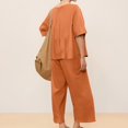 thumbnail image 5 of ASDFVBKG Linen Sets for Women 2 Piece, 3/4 Length Sleeve Linen Sets Women – Casual Shirt & Wide Leg Pants Outfit for Cozy Style Yellow L, 5 of 5