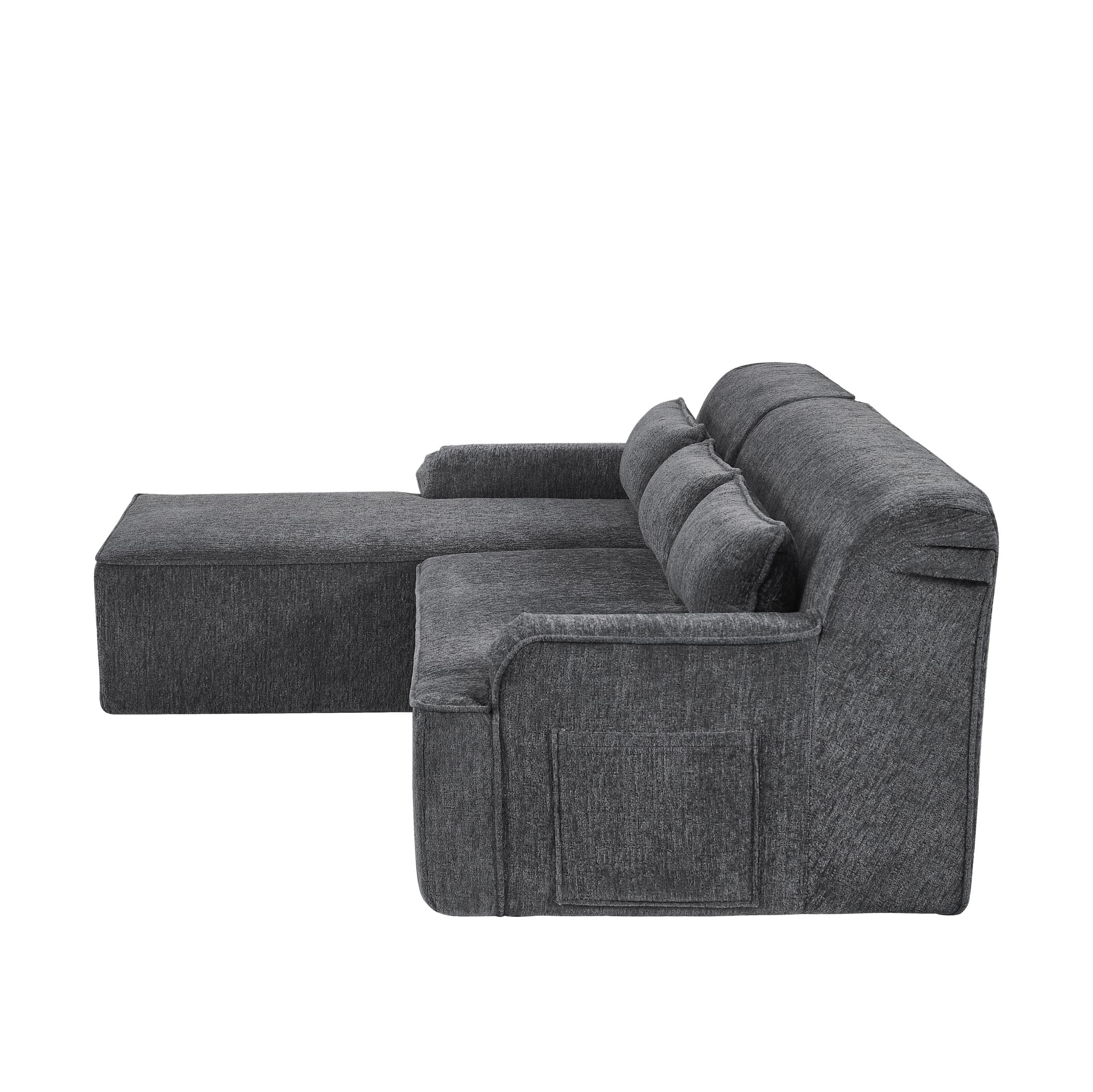 Aukfa 2-Piece Modular Chenille Sectional Sofa, 26.5" Deep Seat, No Assembly, Left Chaise, Gray