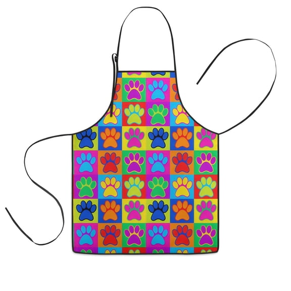 Colorful Dog Paw Footprint Kids Aprons for Girls and Boys,Adjustable Neck Strap Toddler Aprons for Kids Cooking Baking
