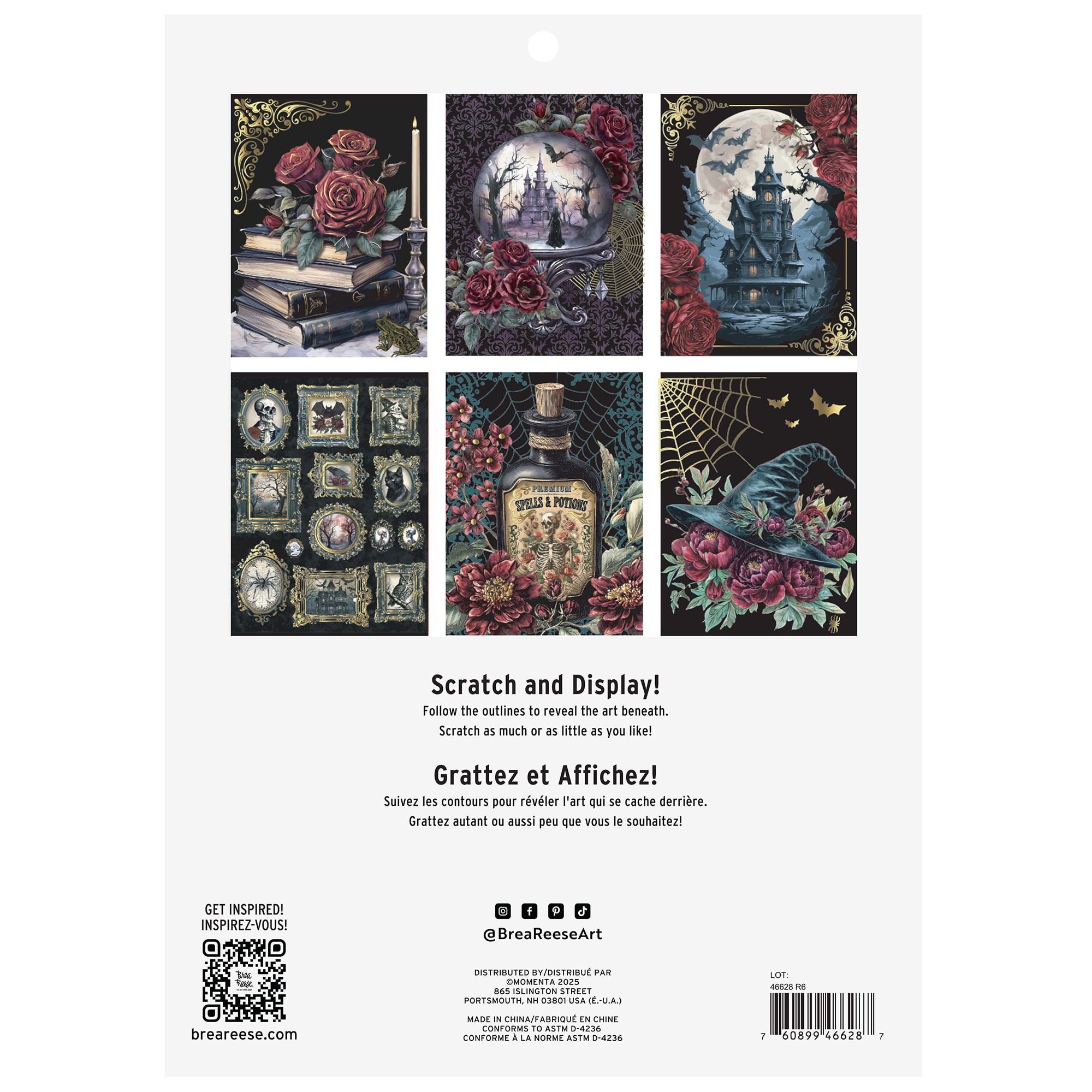 Brea Reese: Scratch Art Paper Pad - Witching Hour - 6 Designs, Guided Art, Metallic Accents, Stylus & Brush, Perforated 9x12" Pages, DIY Adult Craft