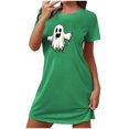thumbnail image 3 of Pyjamas d'Halloween pour Femmes, Grande Taille, Robe de Nuit Courte avec Imprimé Poitrine, Col Rond et Manches Courtes, Tissu Doux pour un Sommeil Confortable et Tenue Décontractée, 3 of 3