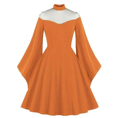 

Women Rockabilly Long Punk Swing Color Solid Vintage Dresses Sleeve Women Gothic Party Womens Dress Gothic Wedding Dresses for Women plus Size