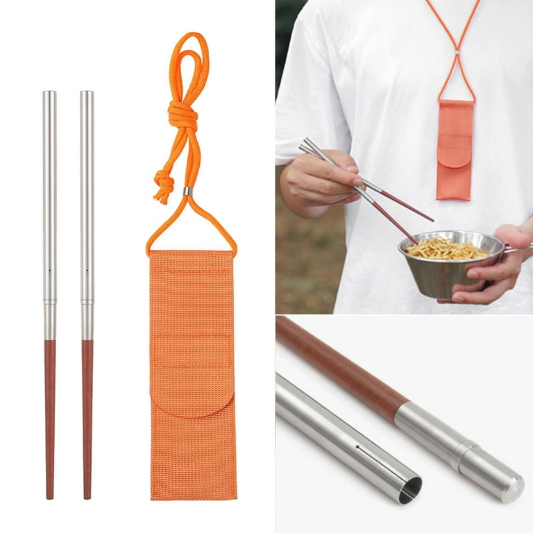 Stainless steel Chopsticks Screw in/ Apart Reusable Travel Foldable  Chopsticks with Pouch - Half Stainless Steel