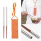 thumbnail image 5 of Palillos de viaje de 200 mm con bolsa, reutilizables, de acero inoxidable, de madera, portátiles, aptos para lavavajillas. Medio acero inoxidable, 5 of 9