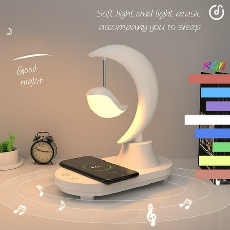 

TUOBARR LED Bedside Romantic Colorful Atmosphere Small Night Light With Wireless Charging & Bluetooth Speaker