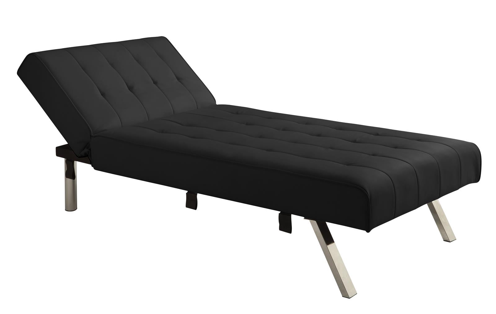 River Street Designs Emily Chaise Lounger Chair With Adjustable Reclining Back, Black Faux Leather