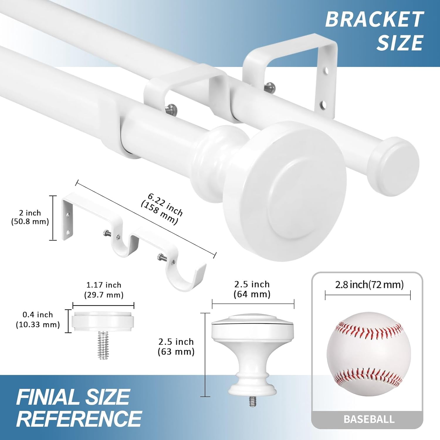 Urbanest Adjustable Double Curtain Rod Set Semplice Flat Button Finials – 1″ Front & 3/4″ Glossy White Rod With Black Rod, 48–84 Inches