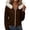 Brown, variant on Women's Hooded Jacket Faux Fur Trim Full Zip Ribbed Cuffs Slim Fit Long Sleeve Casual Fall Winter Daily Wear Outerwear