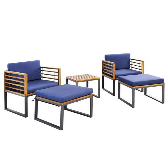 Aimee Lii 5 Pieces Patio Acacia Wood Conversation Set with Cushioned, Patio Table and Chairs Set, Outdoor Patio Set, Navy