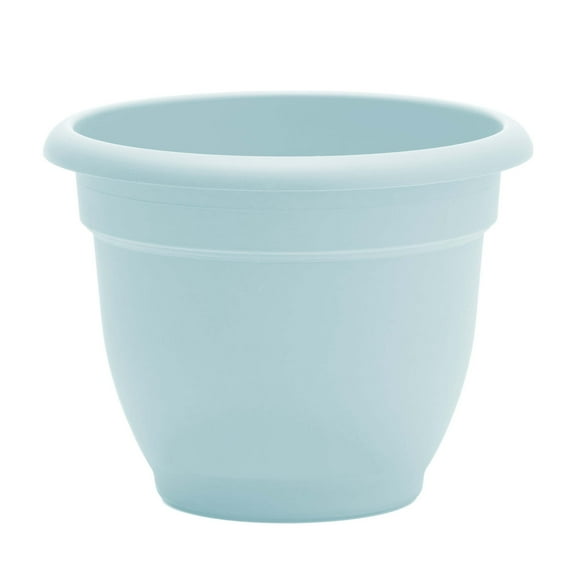 Bloem Ariana 12" Misty Blue Round Self-Watering Resin Planter Pot - Rolled Rim Indoor and Outdoor Gardening Planter