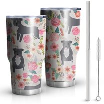 30oz Boston Terrier Dog with Flower Tumblers Stainless Steel Tumbler with Lid and Straw,Vacuum Insulated Double Wall Travel Tumbler Cups Mug with Cleaning Brush for Coffee,Tea