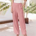 thumbnail image 2 of AOMPMSDX Women'S Pants Womens Lotu Leaf High Waist Cotton And Pants Elegant Casual Wide Leg Loose Pants Pink Casual Shorts S, 2 of 6