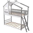 thumbnail image 6 of CLEARANCE! Twin Over Twin Bunk Bed Wood Bed with Roof, Window, Ladder ( Gray ), 6 of 9