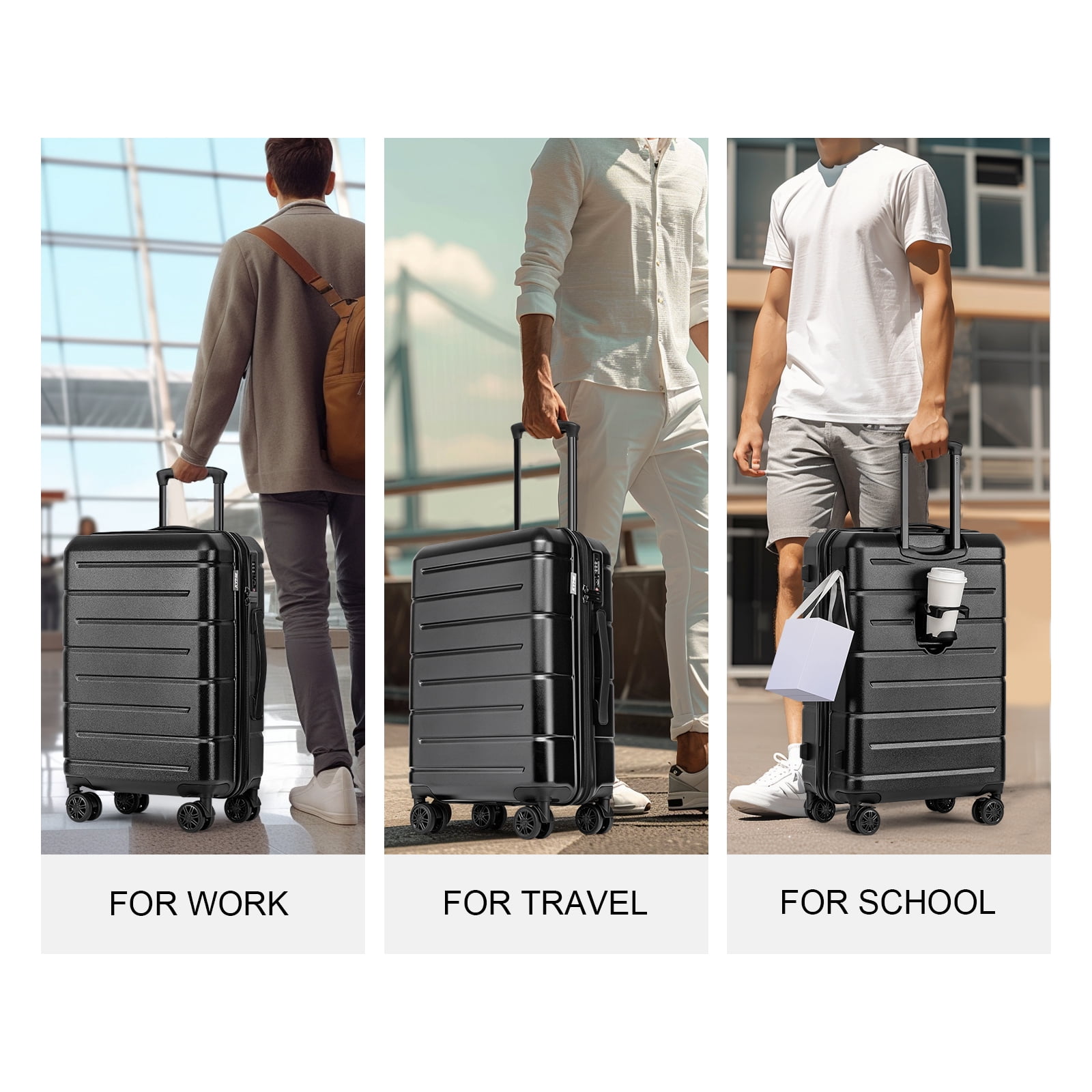 WEPLUS 3 Piece Hardside Carry On Luggage Sets TSA Lock Spinner Wheels 20"24"28" Suitcase with Cup Holder