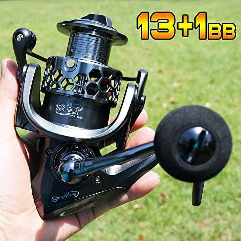 Sougayilang Fishing Reel 13+1Bb Light Weight Ultra Smooth Aluminum Spinning Fishing Reel with Free Spare Graphite Spool, Size: BE2000