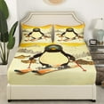 thumbnail image 3 of Cute Funny Penguin King Bed Sheets Set,Winter Ski Themed Bedding Set,Ski Lodge Decor Snow Mountain Sheets,Cartoon Animal Print Fitted Sheet Set 4Pcs, 3 of 6