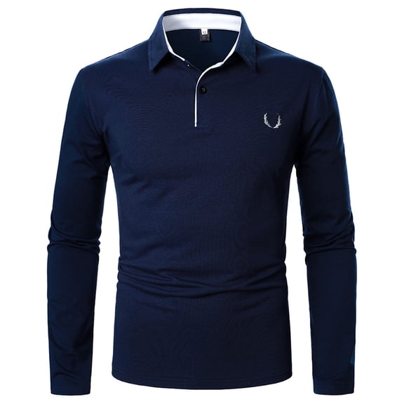 outfmvch polo shirts for men stitching casual loose fashion design lapel long sleeve womens tops navy