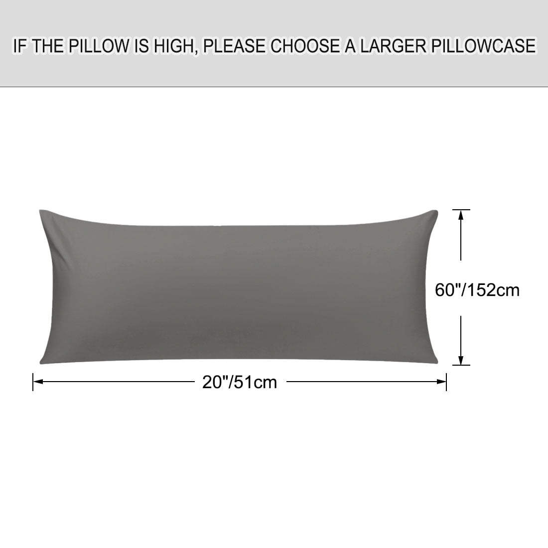 Unique Bargains Pillowcases 2 Pack 100% Cotton Body Pillow Covers Dark Gray 20" x 60"