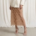 thumbnail image 2 of Sequin Skirt for Women Sparkly Fringe Sheer Overlay Skirt High Waist Side Split Midi Skirts for Wedding Party, 2 of 4