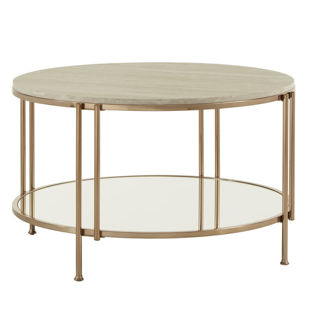Weston Home Shaelyn Round Gold Coffee Table with Faux Marble Top and ...