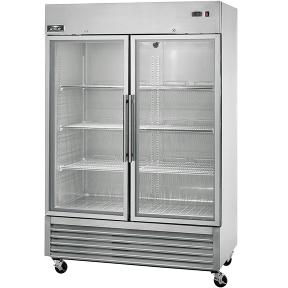 Arctic Air AGR49 Two Door Glass Reach-In Refrigerators, 2 doors 6 shelves, 33DF to 41DF, 49 cu. ft, Stainless Steel